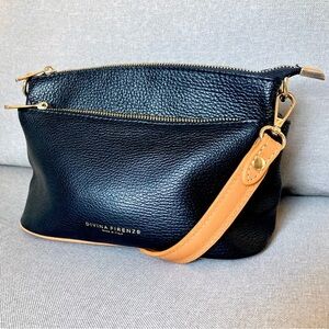 Divina Firenze Italian Leather Mini Shoulder Bag Black & Tan & Gold Italian Made